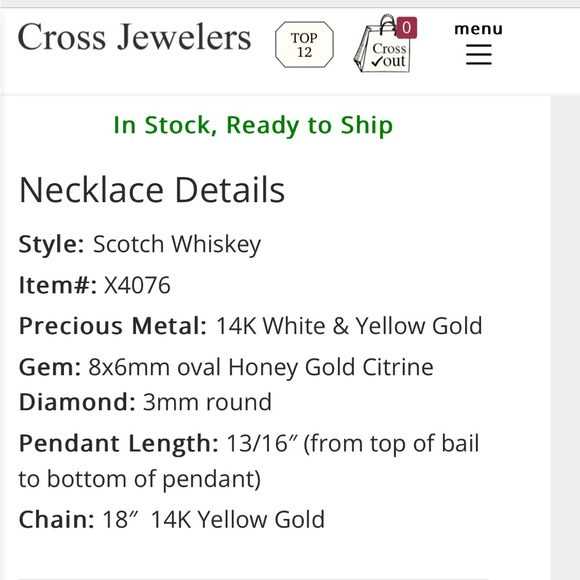 Cross Jewelers Scotch Whiskey Honey Gold Citrine & Diamond Pendant - Picture 4 of 8